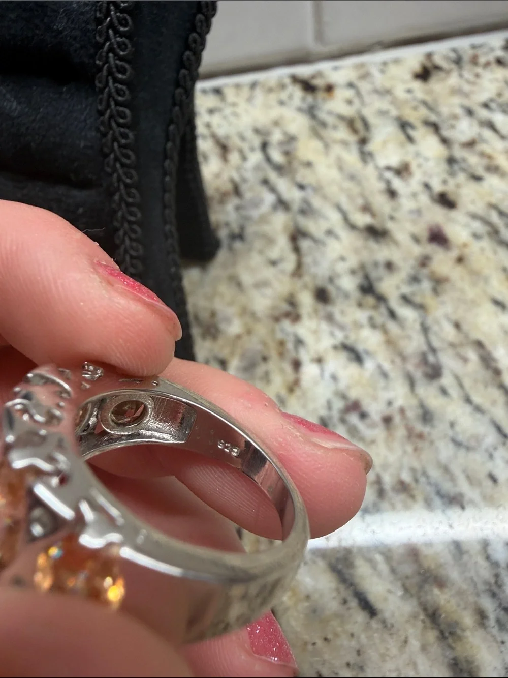925 Silver and Orange Gem Stone Ring Size 8